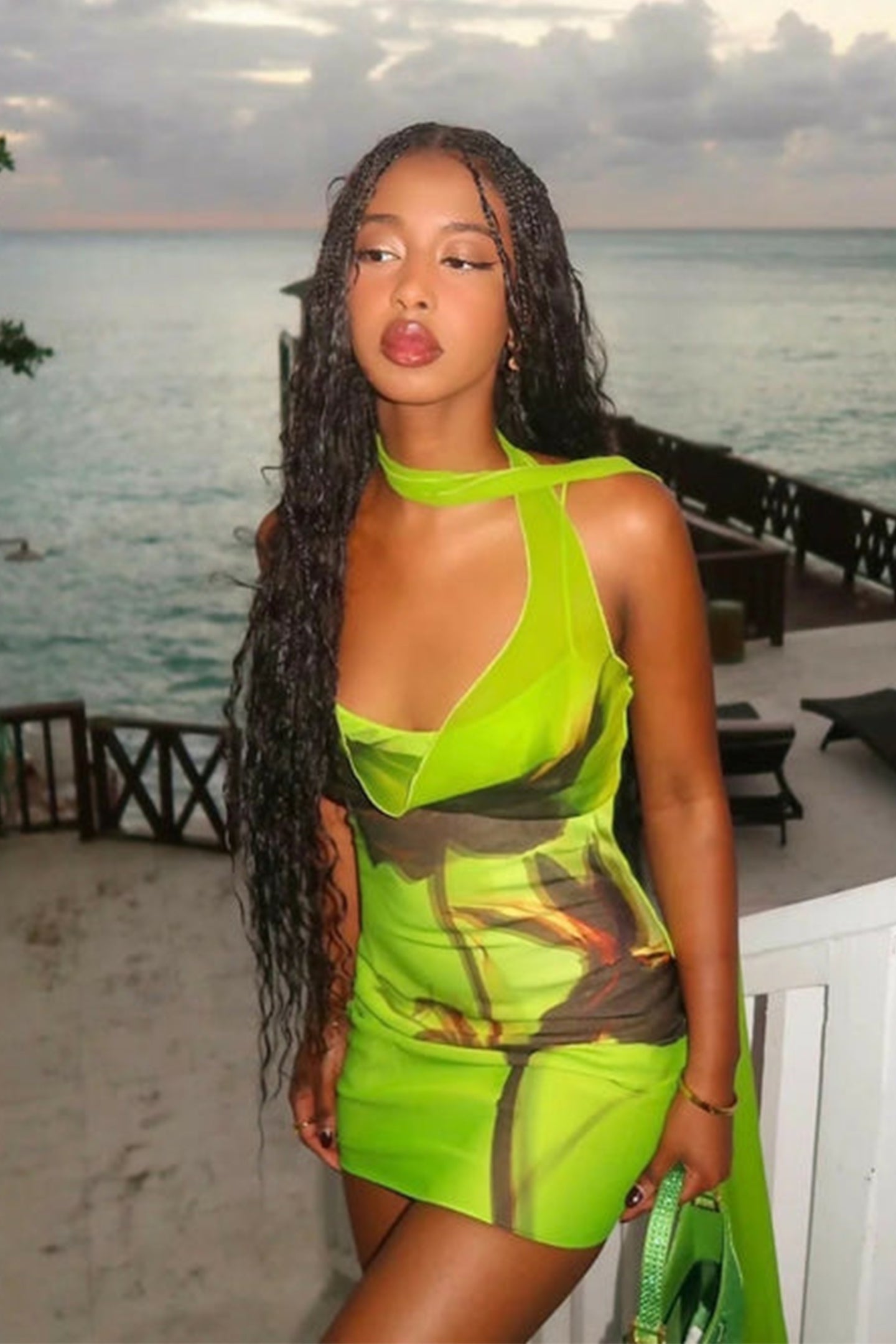 Lesley Floral Print Draped Scarf Mini Dress