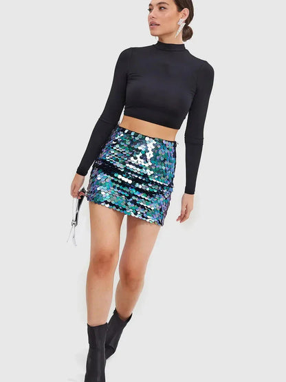 Holographic Short Coin Sequins Mini Skirt