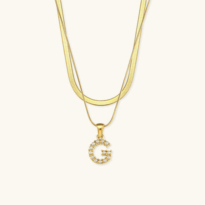 Opal Charm - Layered Gold Initial Necklace