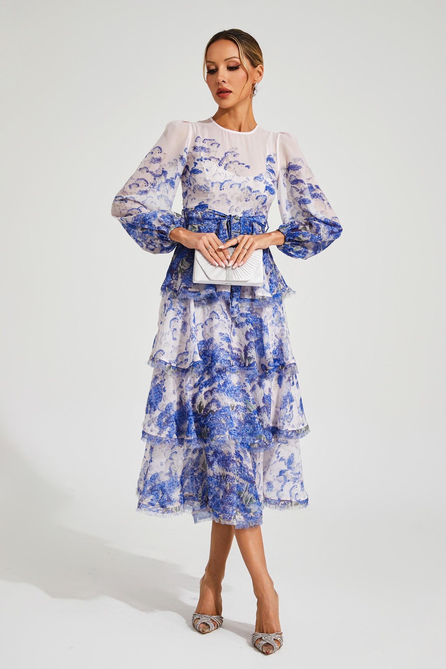 Gabriel Blue Tiered Long Sleeve Dress