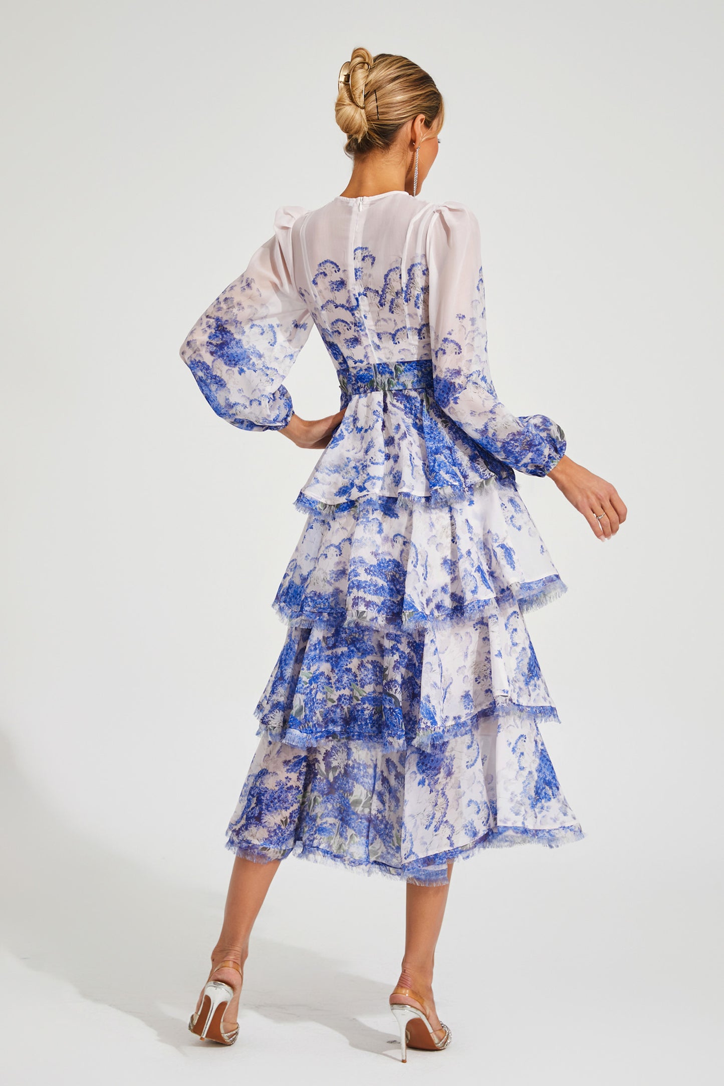 Gabriel Blue Tiered Long Sleeve Dress