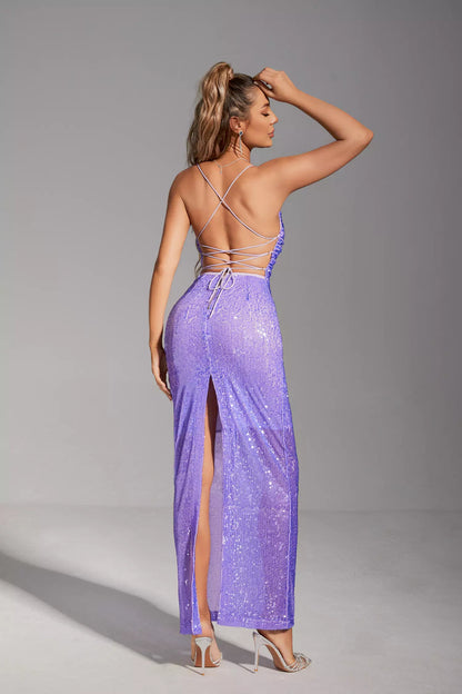 Gabriela Purple Sequin Maxi Dress