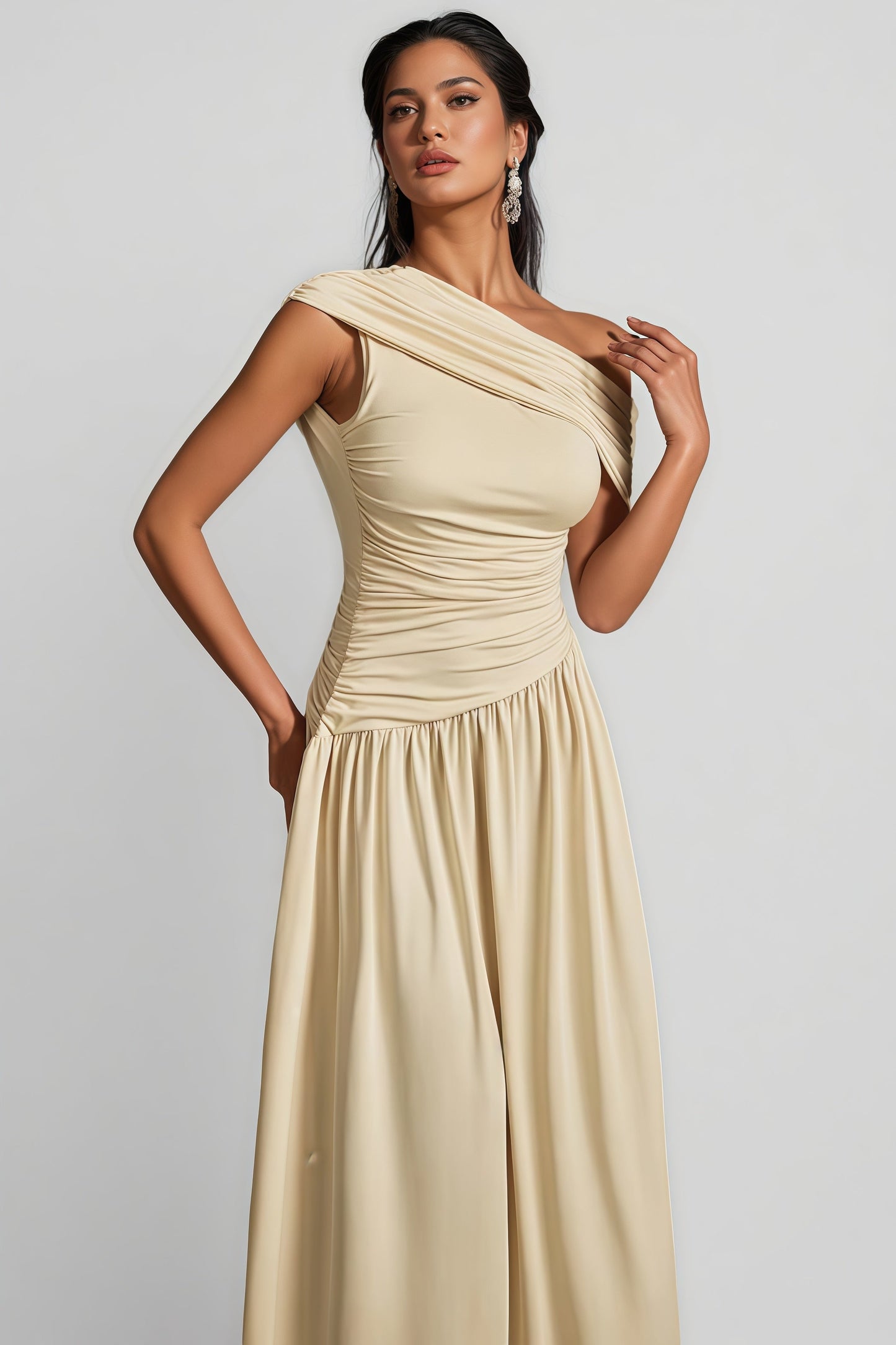 Wexelle One Shoulder Ruched Maxi Dress