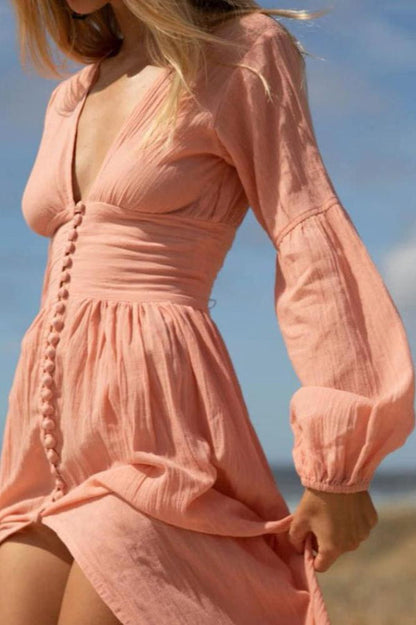 Gail V-neck Plisse Maxi Milkmaid Dress