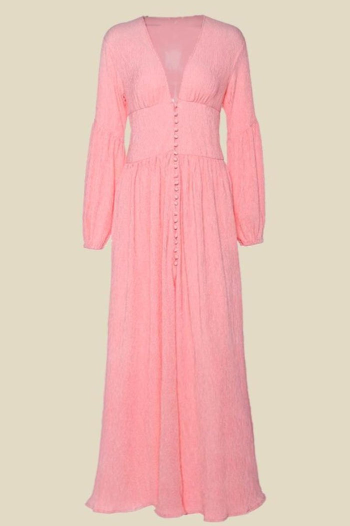 Gail V-neck Plisse Maxi Milkmaid Dress