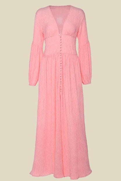 Gail V-neck Plisse Maxi Milkmaid Dress