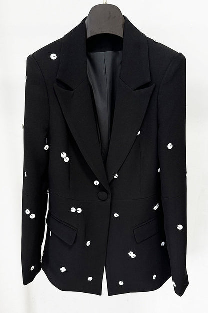 Gana Sequin Dot Trumpet Blazer - Black