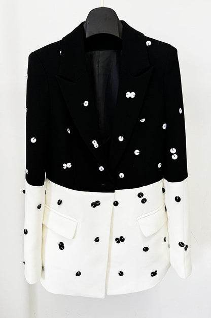 Gana Sequin Dot Trumpet Blazer - White