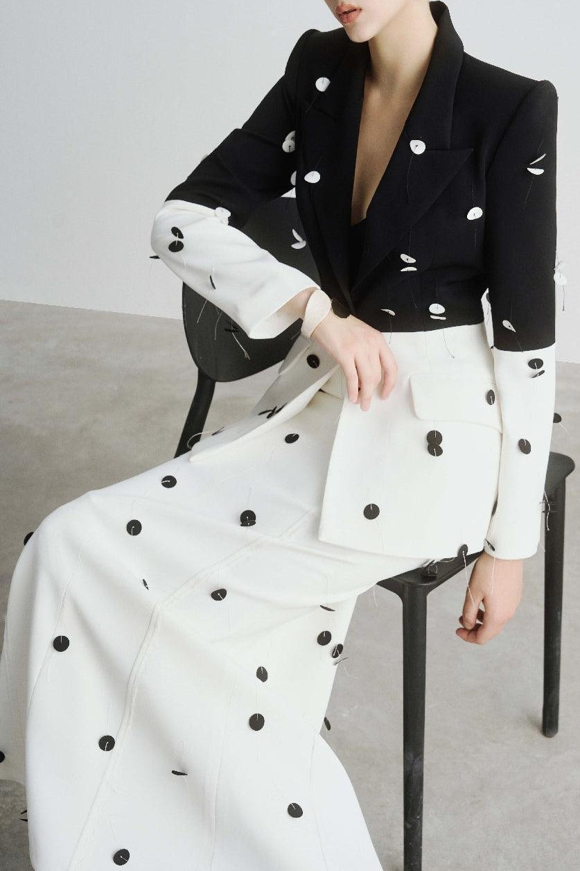 Gana Sequin Dot Trumpet Blazer - White