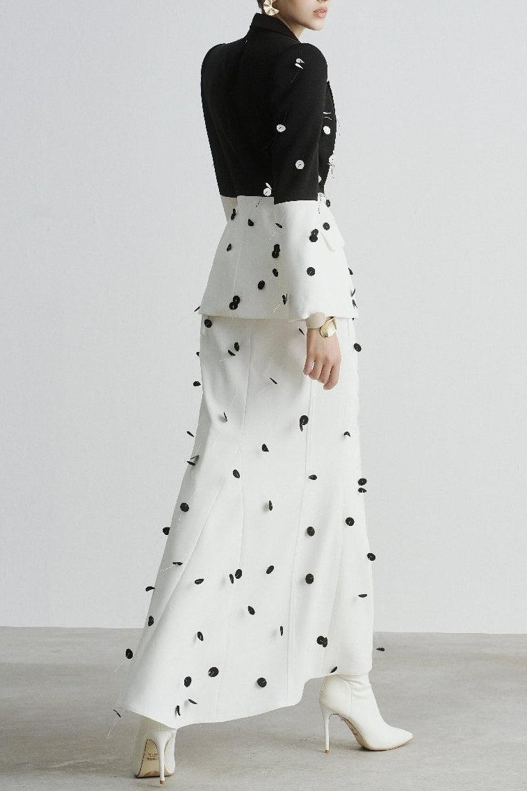 Gana Sequin Dot Trumpet Blazer - White