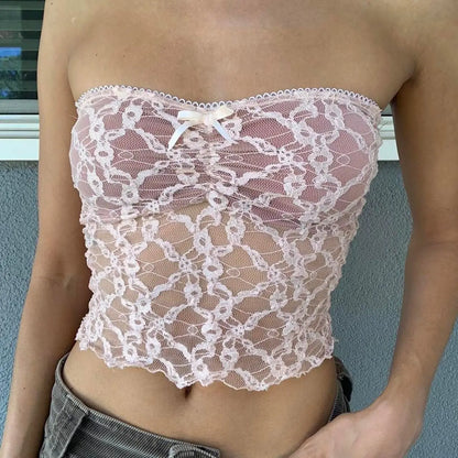 Floral See-Through Tube Crop Top