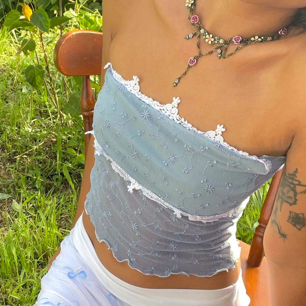 Floral See-Through Tube Crop Top
