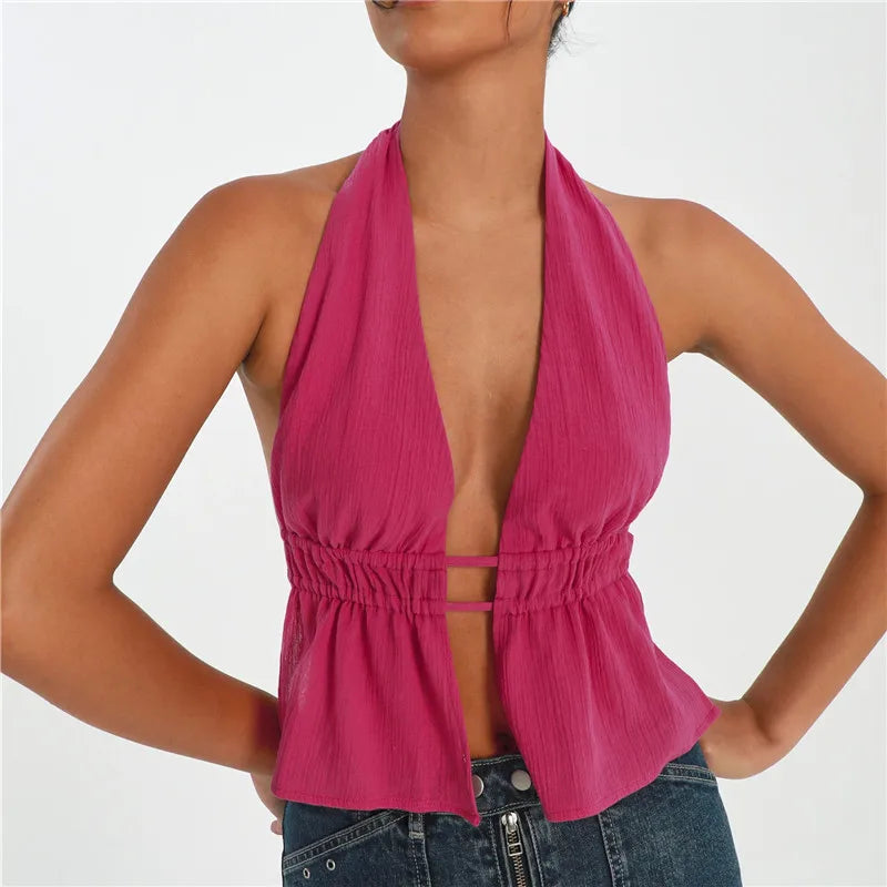 Backless Tie Front Crop Top