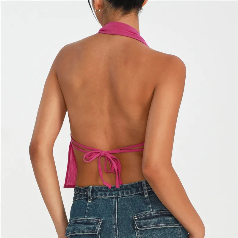 Backless Tie Front Crop Top