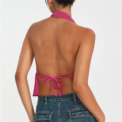 Backless Tie Front Crop Top