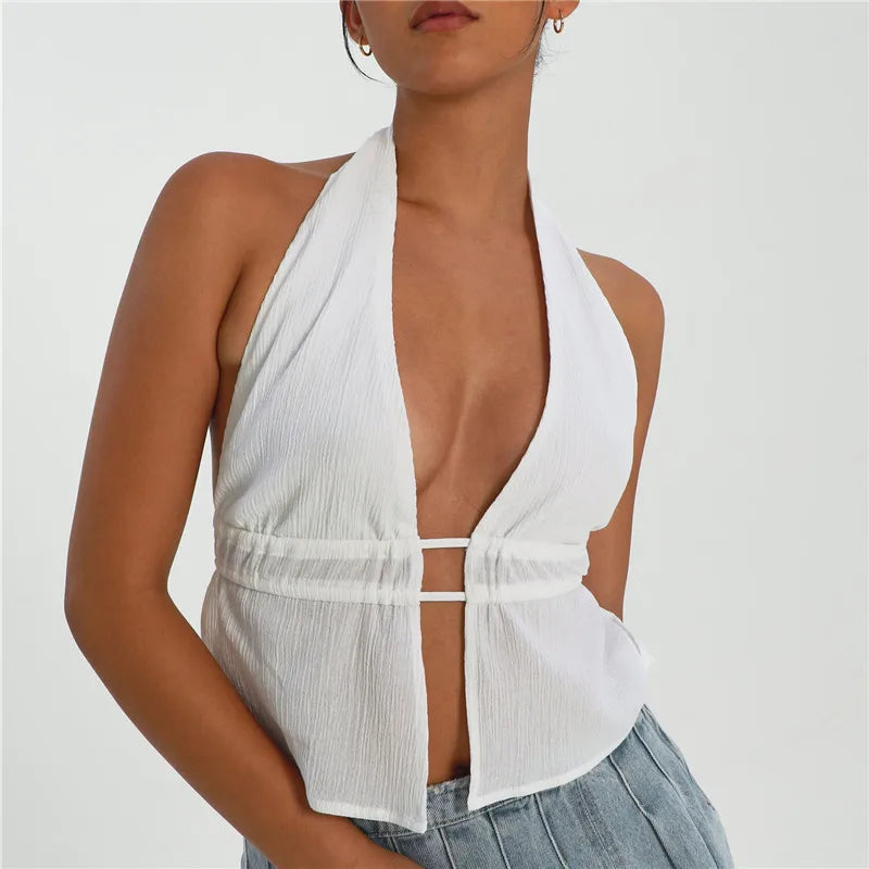 Backless Tie Front Crop Top