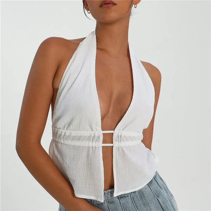 Backless Tie Front Crop Top