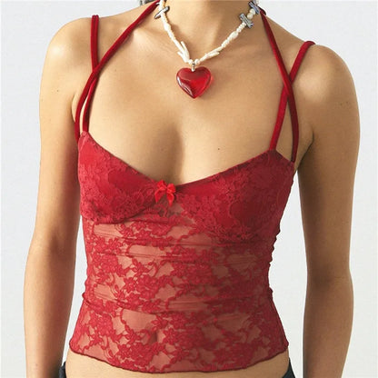 See-Through Lace Patch Crop Top