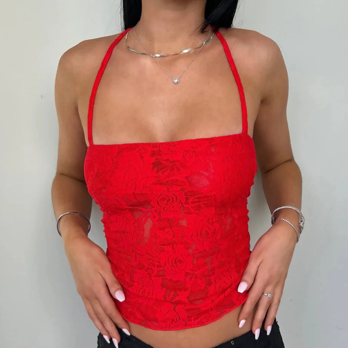 Lace Cross Back Sheer Crop Top