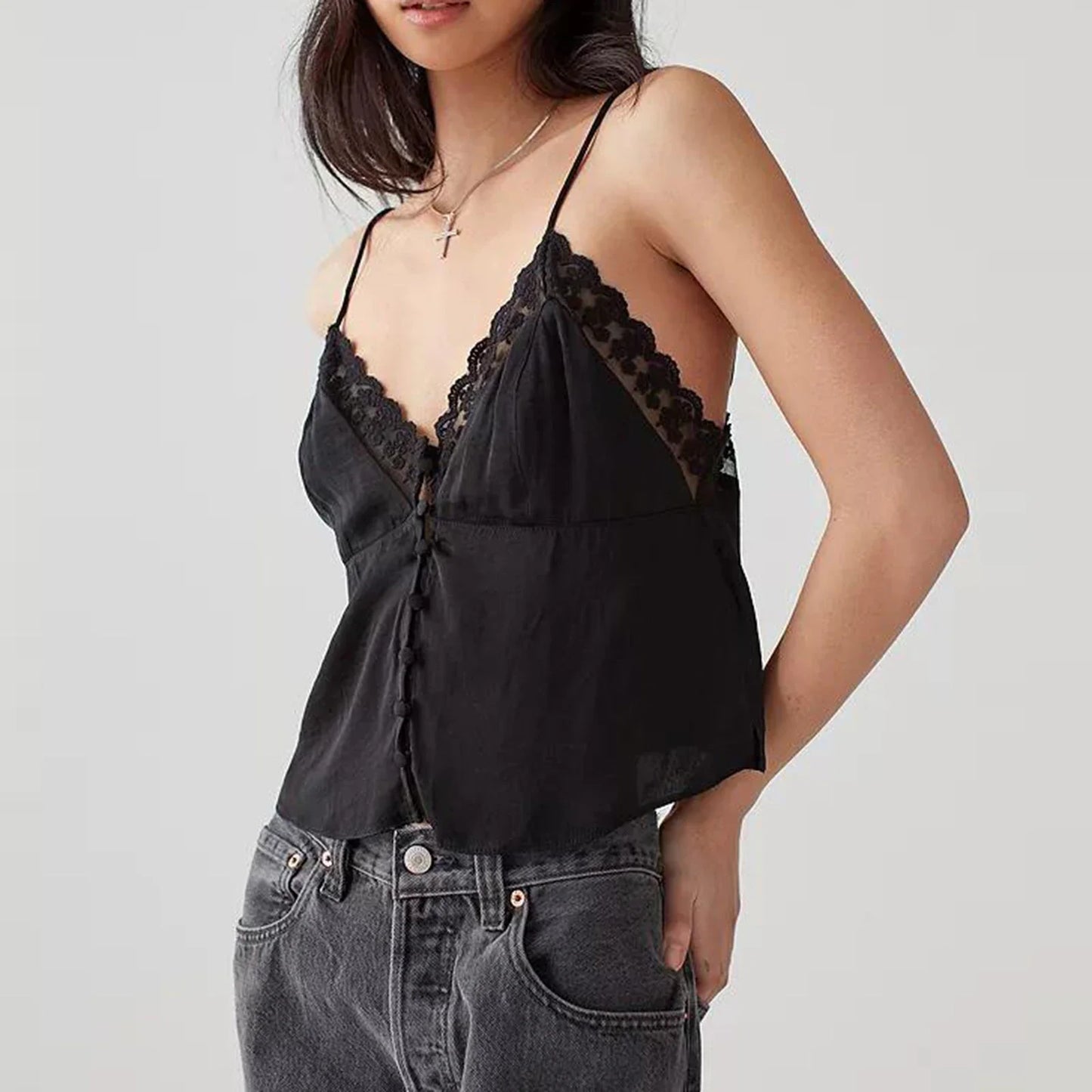 Ruched V-Neck Solid Crop Top