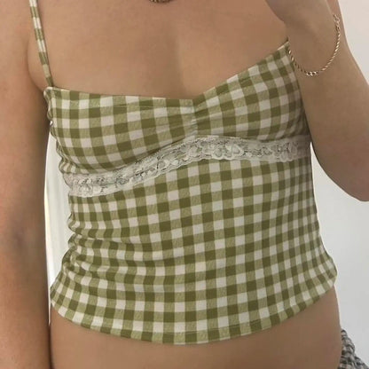 Gingham Checkered Lace Crop Top