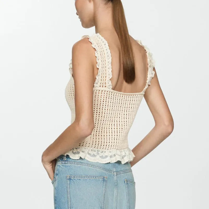 Crochet Tie-Front Knit Crop Top