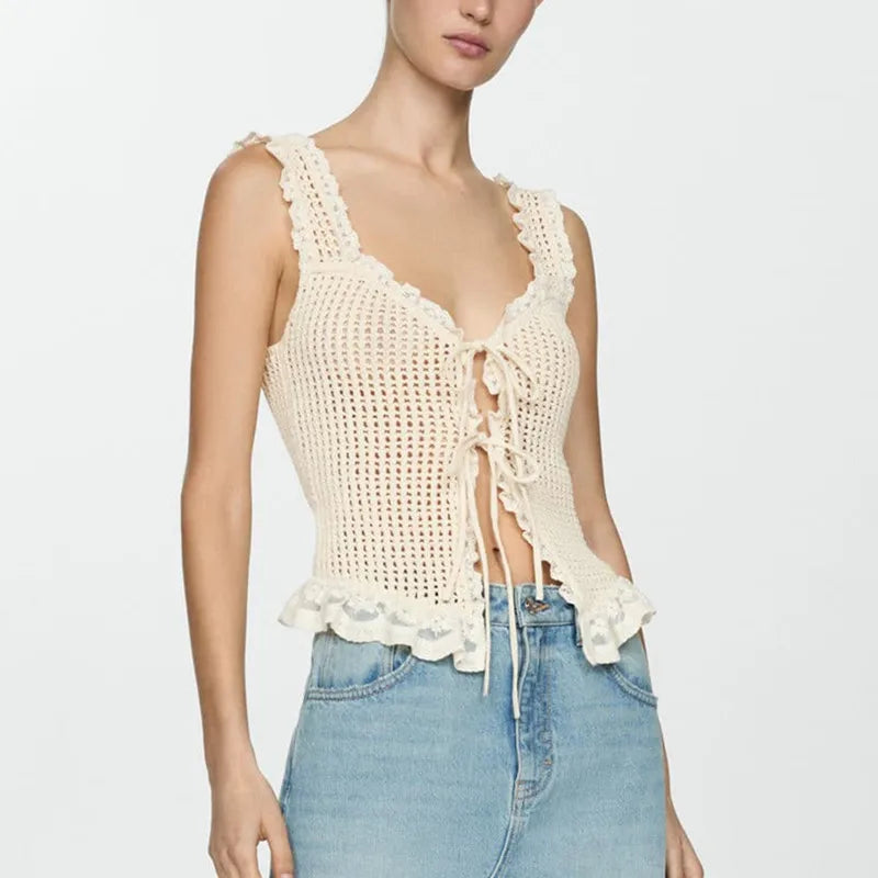 Crochet Tie-Front Knit Crop Top