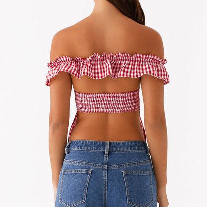 Gingham Square Neck Crop Top