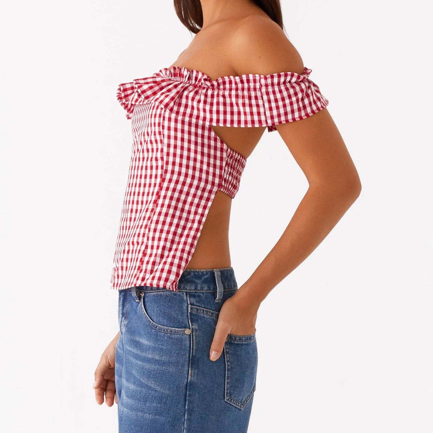 Gingham Square Neck Crop Top