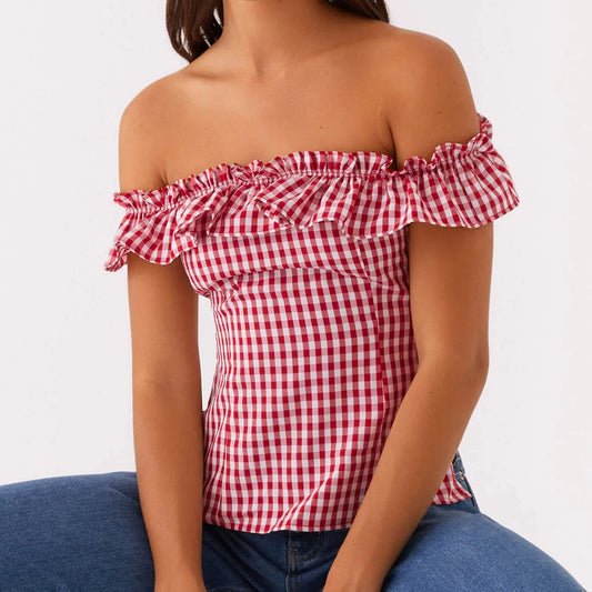 Gingham Square Neck Crop Top
