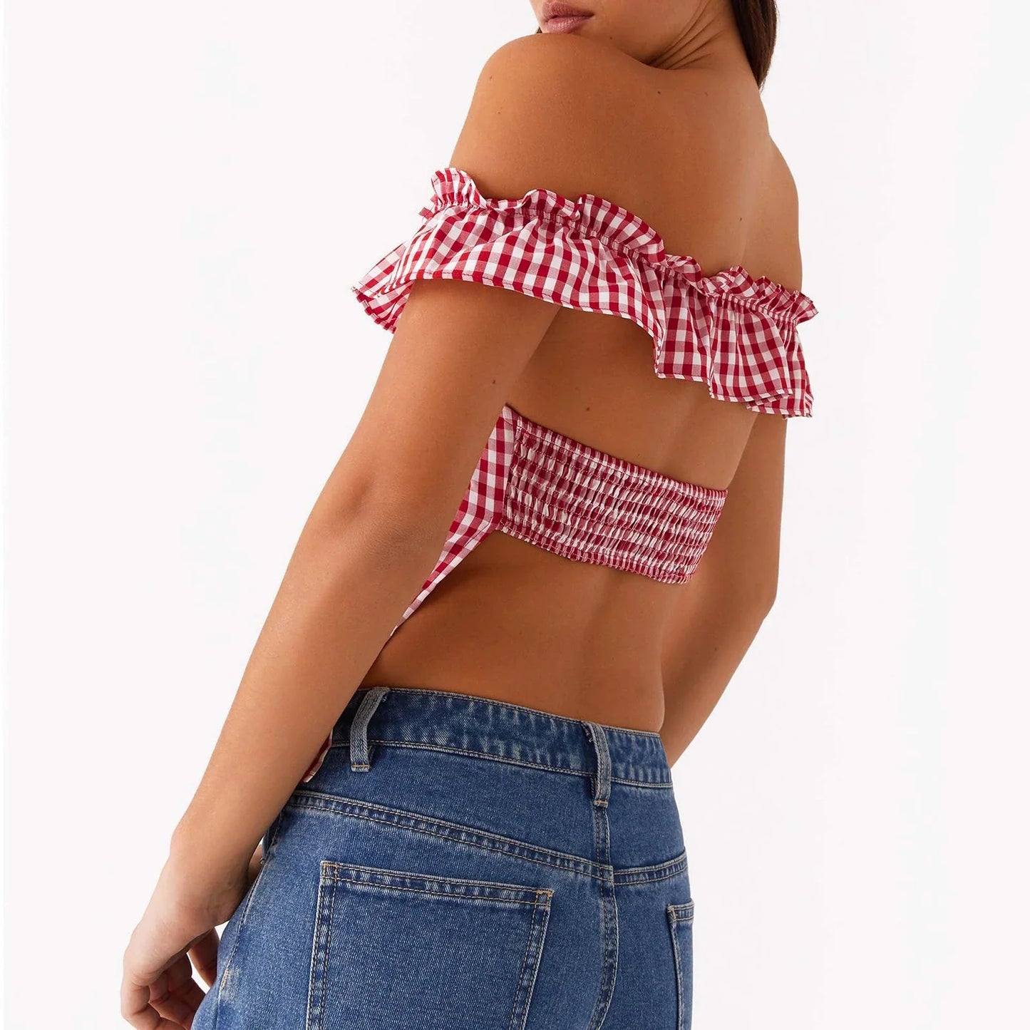 Gingham Square Neck Crop Top