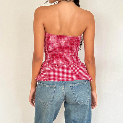 Gingham Plaid Tube Crop Top