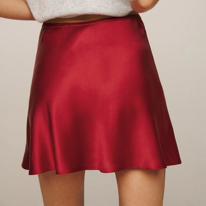 Satin Lace Bow Flared Skirt