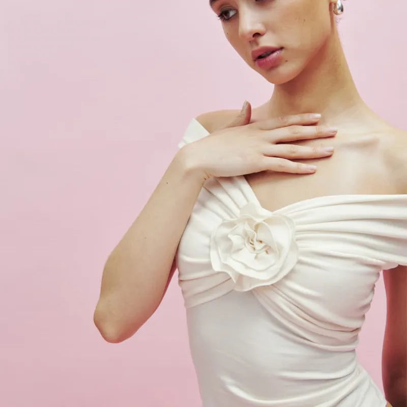 3D Flower Contrast Crop Top