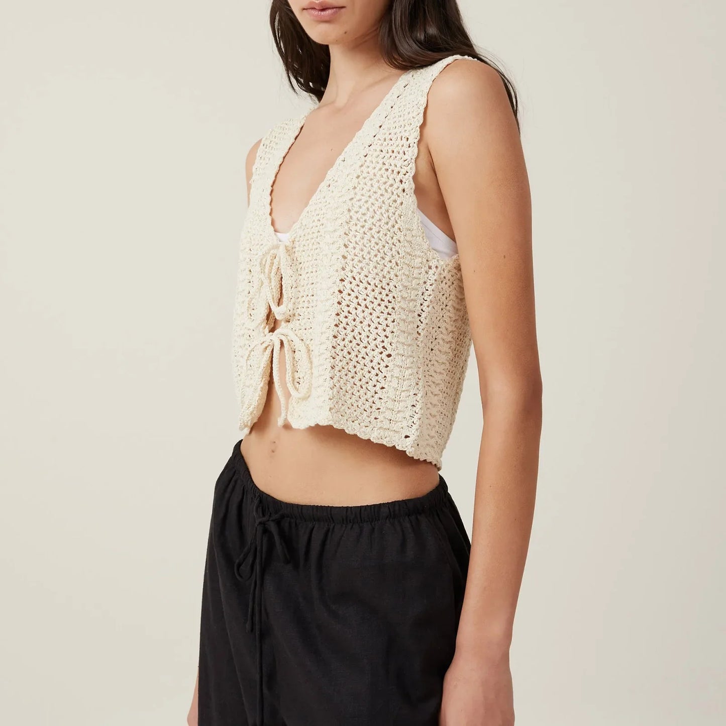 Crochet Hollow V-Neck Crop Top