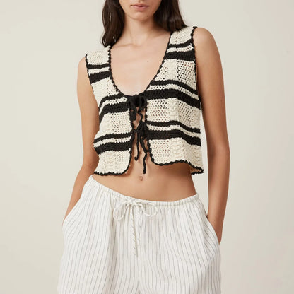 Crochet Hollow V-Neck Crop Top