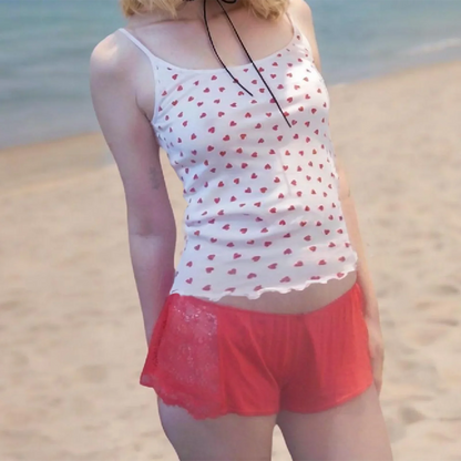 Heart Print Lettuce Crop Top