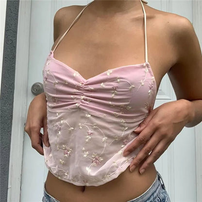 Backless Tie-Up Halter Crop Top