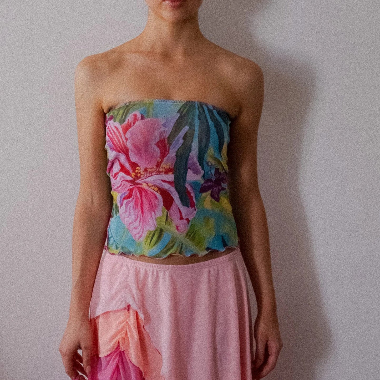 Floral Strapless Slim Crop Top