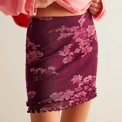 Fine Mesh Flower Print Skirt