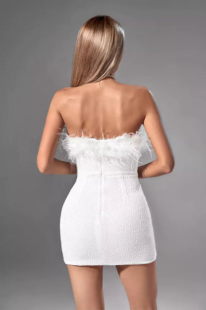 Gemma White Feather Mini Dress