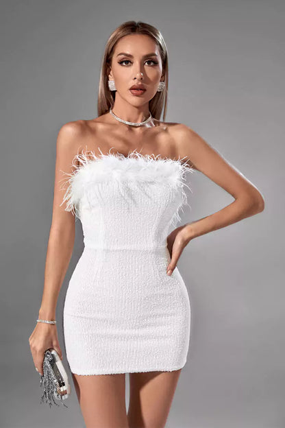 Gemma White Feather Mini Dress
