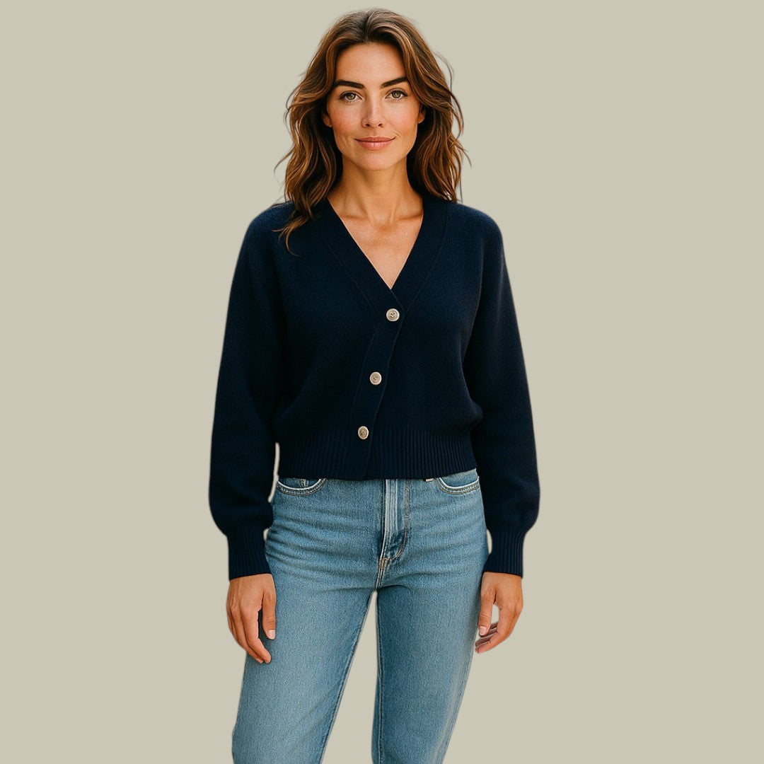 | Women’s Cross Button V Neck Merino Wool Sweater