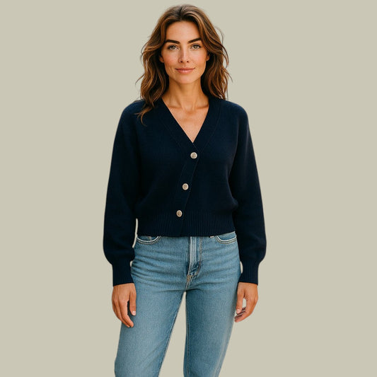 | Women’s Cross Button V Neck Merino Wool Sweater