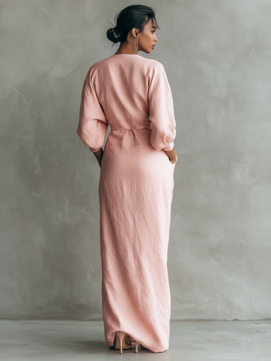 Rosalin | V-neck Linen Maxi Dress