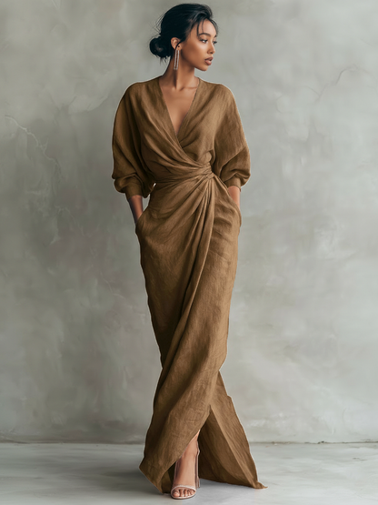 Rosalin | V-neck Linen Maxi Dress