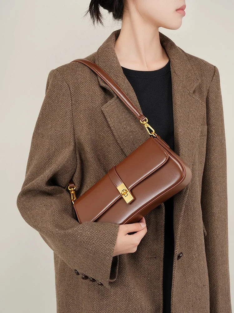 Genuine Leather Baguette Shoulder Bag