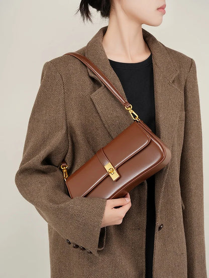 Genuine Leather Baguette Shoulder Bag