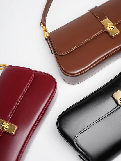 Genuine Leather Baguette Shoulder Bag