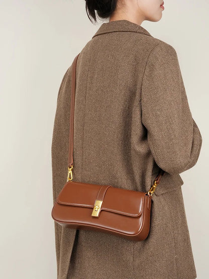 Genuine Leather Baguette Shoulder Bag